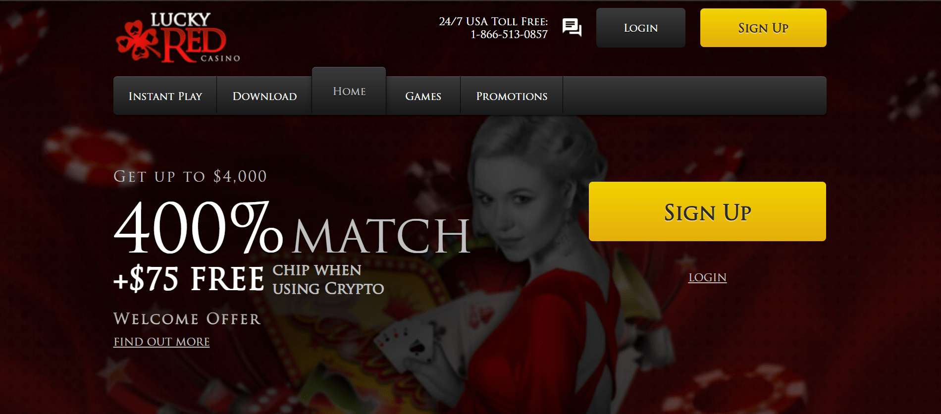Lucky Red casino homepage screenshot with smart filters and smooth play